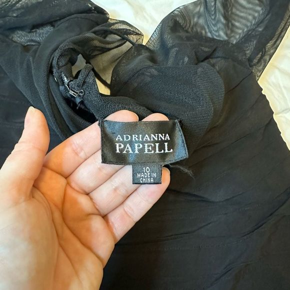 Adrianna Papell women's dress mini ruffles pleated 3/4 sleeve black mesh top - Picture 7 of 15